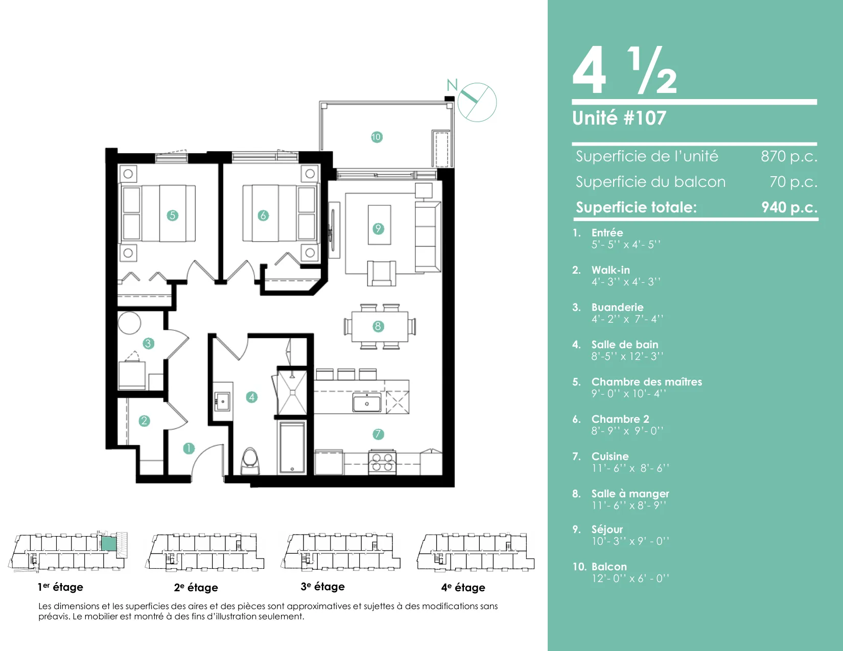Plan 4 ½ — 940 pi² — Unités 107