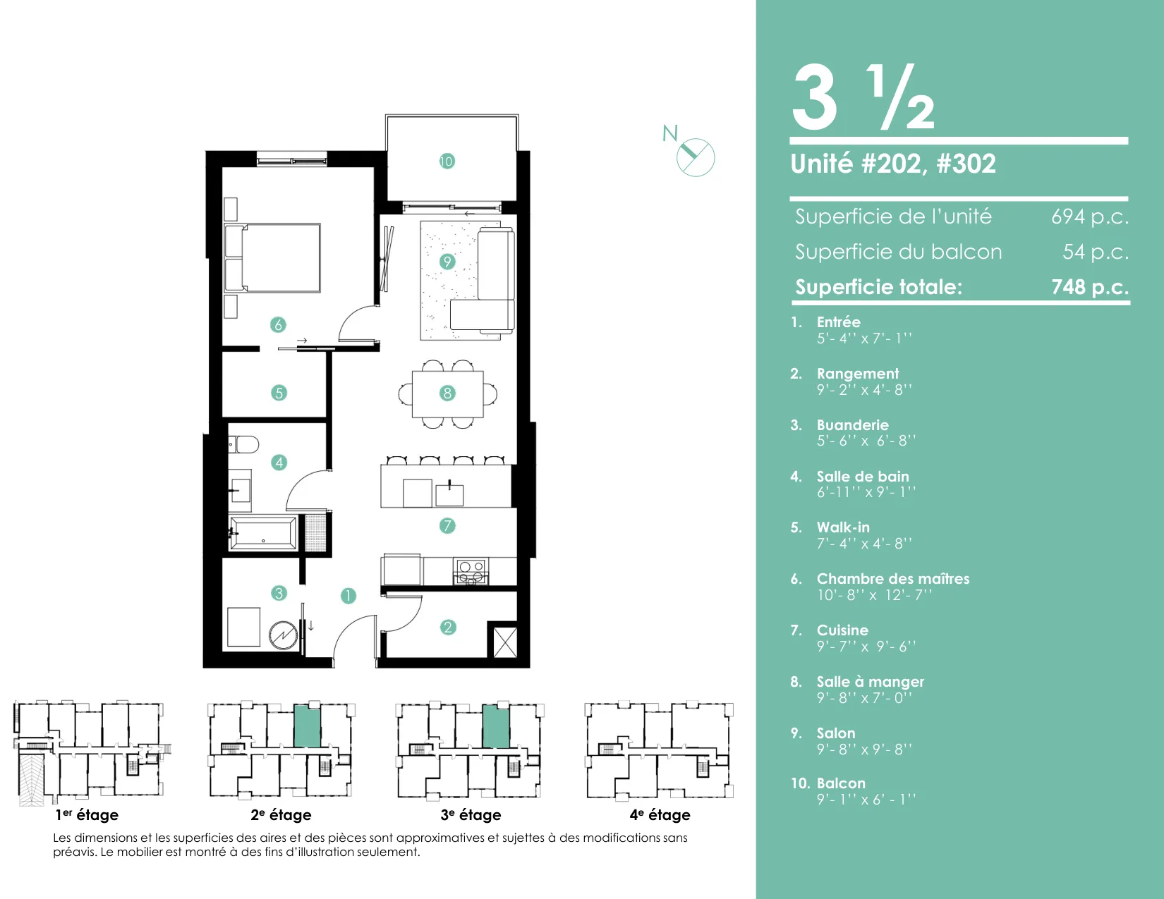 Plan 3 ½ — 748 pi² — Unités 202, 302