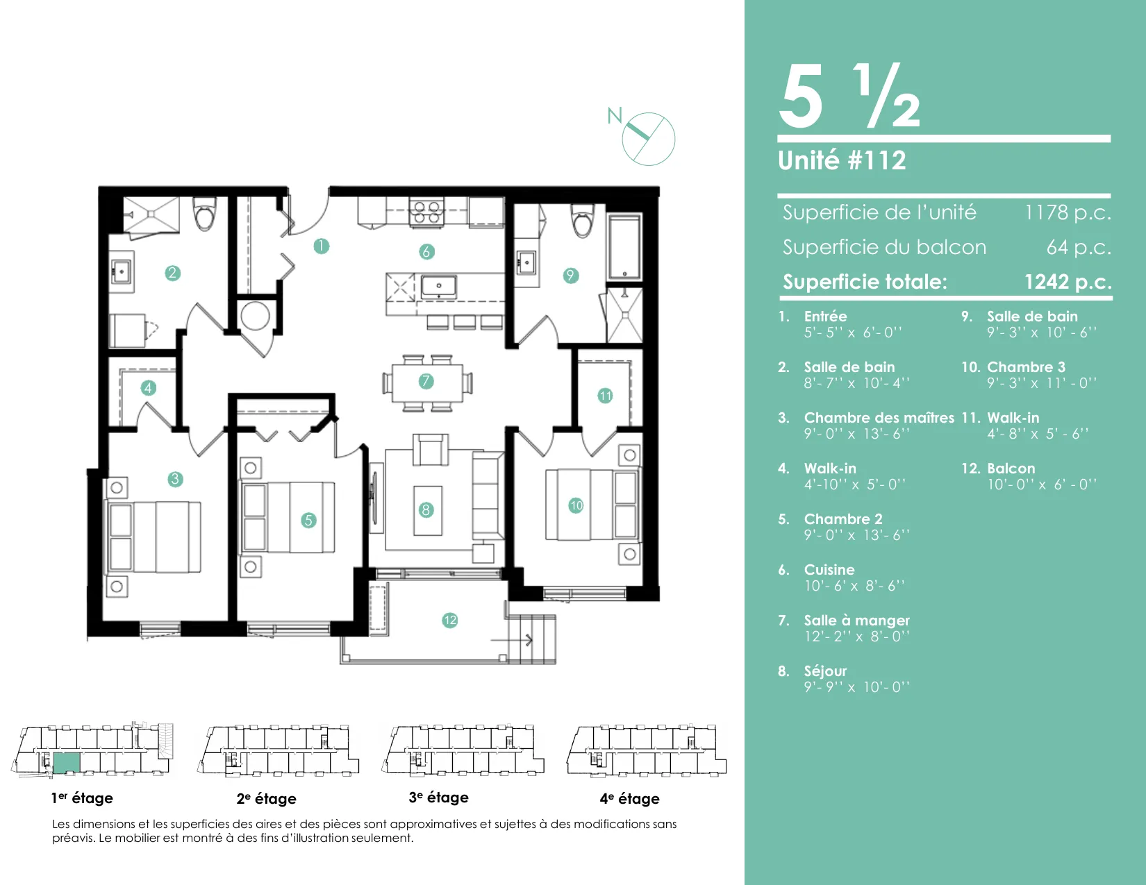 Plan 5 ½ — 1 242 pi² — Unités 112