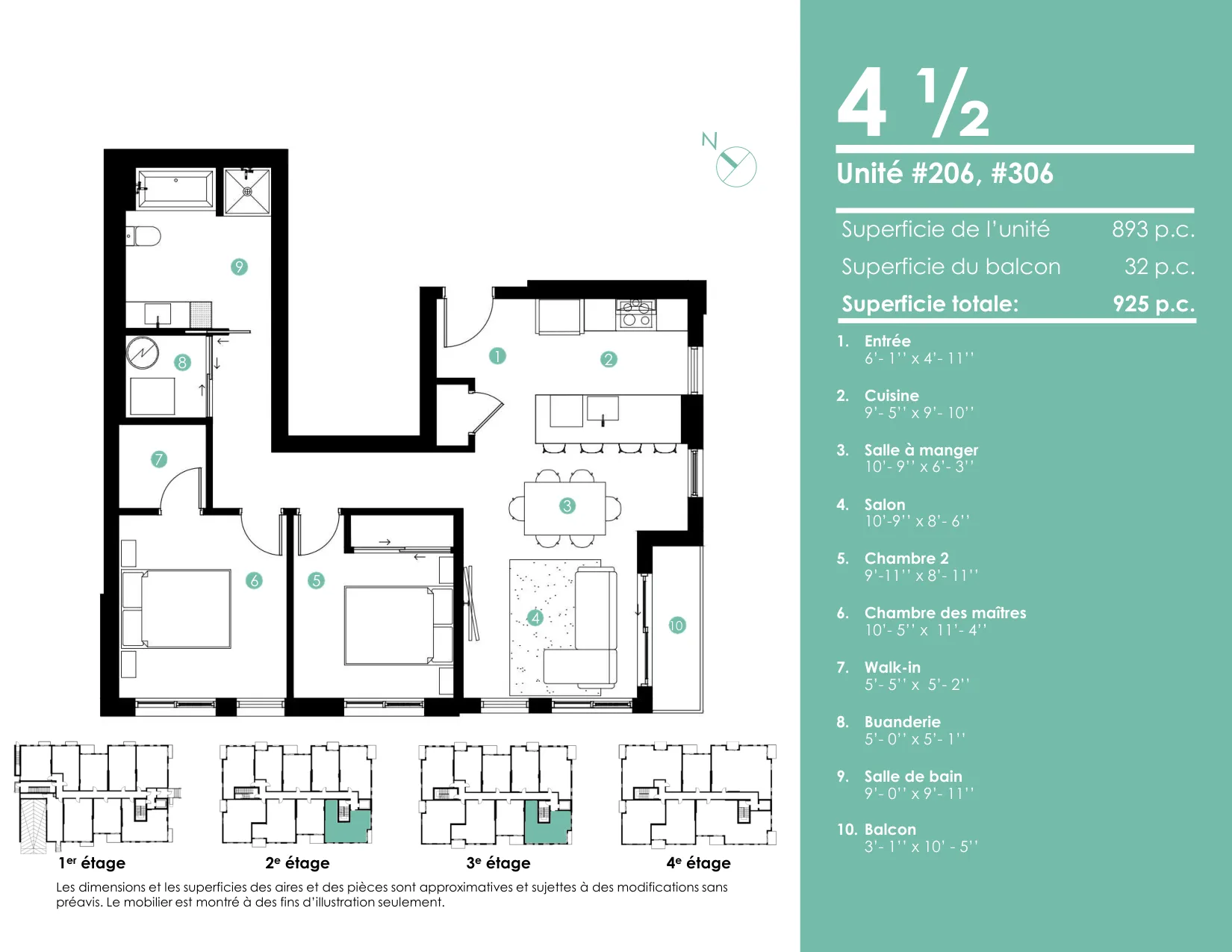 Plan 4 ½ — 925 pi² — Unités 206, 306